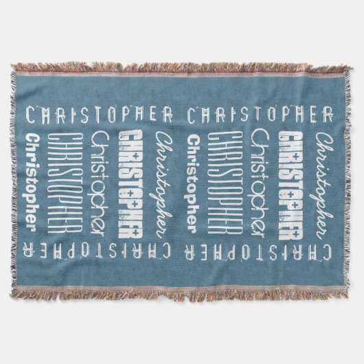 名前をカスタムするクリストファーか一流の青A11 スローブランケット (正面)