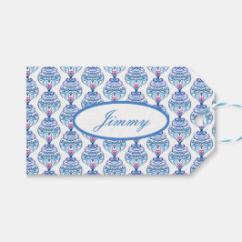 名前をカスタムするクリスマスオーナメント(青) ギフトタグ