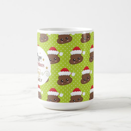 名前をカスタムするクリスマスギフトマグ-プー絵文字 コーヒーマグカップ (中央)