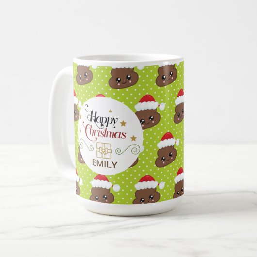 名前をカスタムするクリスマスギフトマグ-プー絵文字 コーヒーマグカップ (正面左)