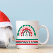 名前をカスタムするクリスマスギフトレインボーカワイホリデイ コーヒーマグカップ