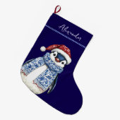 名前をカスタムするクリスマスシノワセリーペンギン ラージクリスマスストッキング (正面 (吊り時))