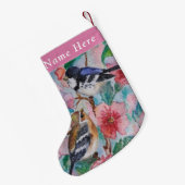 名前をカスタムするクリスマスストッキングとスズメ スモールクリスマスストッキング (裏面 (吊り時))