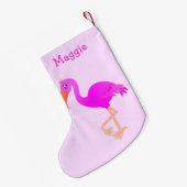 名前をカスタムするクリスマスストッキングとピンクフラミンゴ スモールクリスマスストッキング (裏面 (吊り時))
