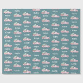 名前をカスタムするクリスマスツリーピンクヴィンテージトラック ラッピングペーパー (フラット)