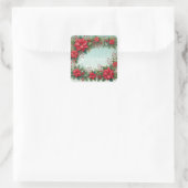 名前をカスタムするクリスマスフローラ水彩ポインセチア スクエアシール (バッグ)