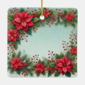 名前をカスタムするクリスマスフローラ水彩ポインセチア セラミックオーナメント (裏面)