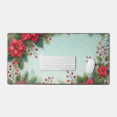 名前をカスタムするクリスマスフローラ水彩ポインセチア デスクマット (キーボード&マウス)