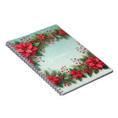 名前をカスタムするクリスマスフローラ水彩ポインセチア ノートブック (右側)