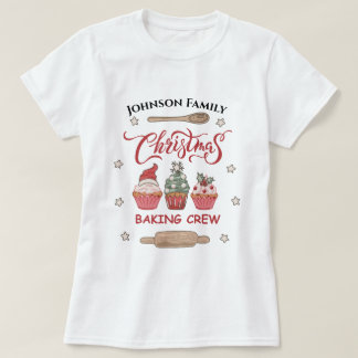 名前をカスタムするクリスマスベーキングクルー家族マッチング Tシャツ