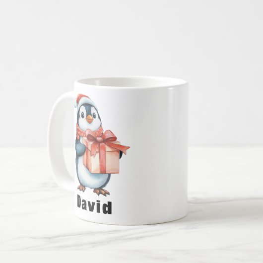 名前をカスタムするクリスマスペンギン贈り物 コーヒーマグカップ (正面左)