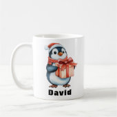 名前をカスタムするクリスマスペンギン贈り物 コーヒーマグカップ (左)