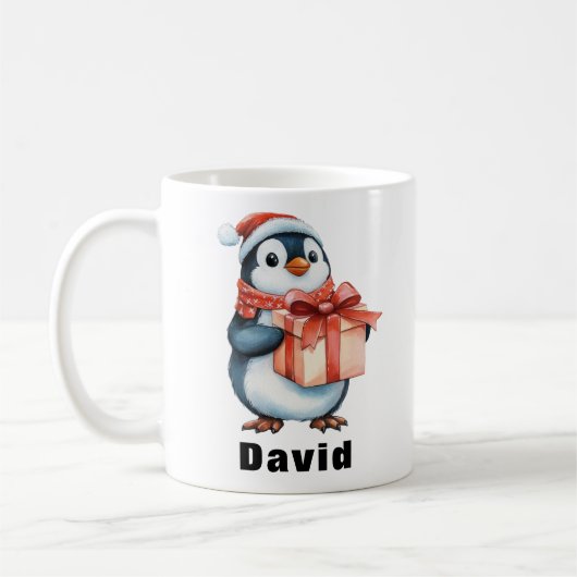 名前をカスタムするクリスマスペンギン贈り物 コーヒーマグカップ (左)