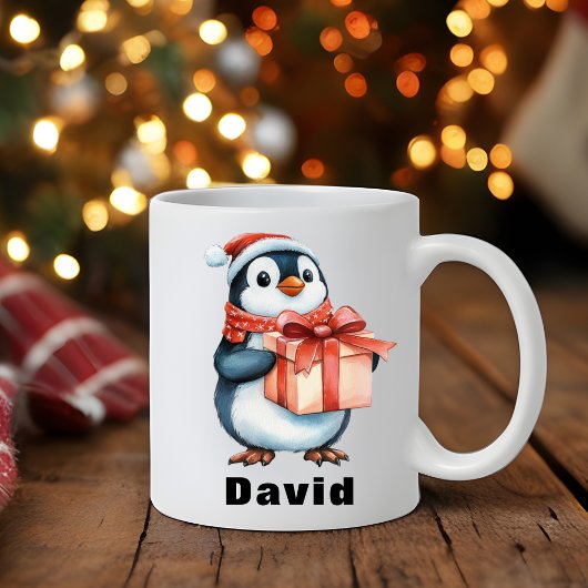 名前をカスタムするクリスマスペンギン贈り物 コーヒーマグカップ