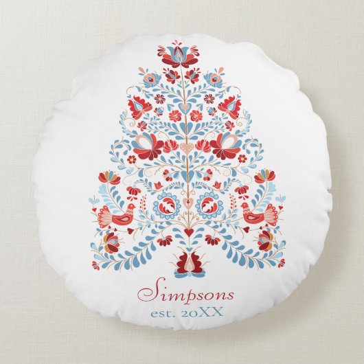 名前をカスタムするクリスマスホームデコール ラウンドクッション (正面)