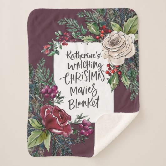 名前をカスタムするクリスマスムービーウォッチングホリデー シェルパブランケット (正面)