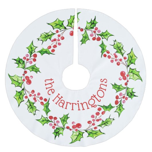 名前をカスタムするクリスマスリースのツリースカート ブラッシュドポリエステルツリースカート (正面)