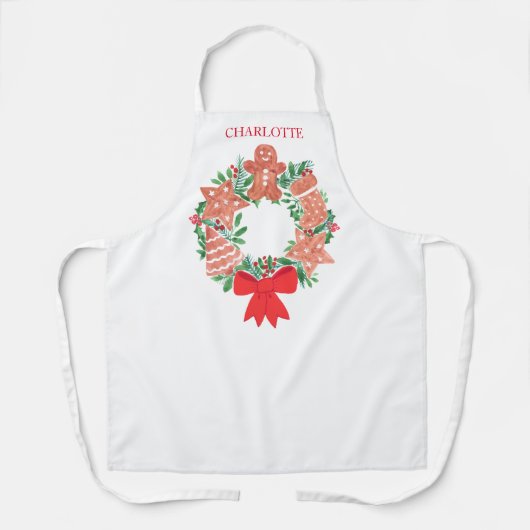 名前をカスタムするクリスマスリース エプロン (正面)