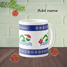 名前をカスタムするクリスマス泳ぐ人 コーヒーマグカップ