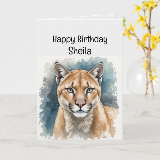 名前をカスタムするクーガー誕生日 おもしろい カード (黄色い花)