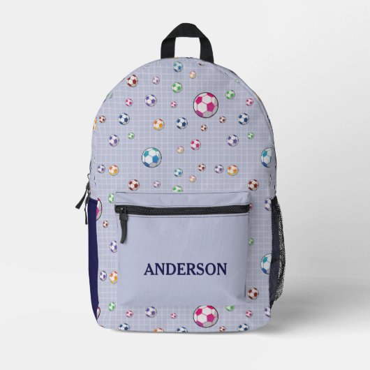 名前をカスタムするクールスポーツサッカーボールパターン プリントバックパック (正面)