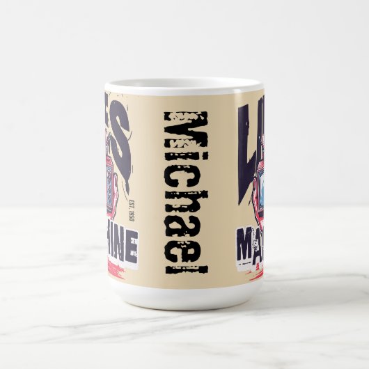 名前をカスタムするクールレトロなアートワークのグラフィックテレビ モーフィングマグカップ (中央)