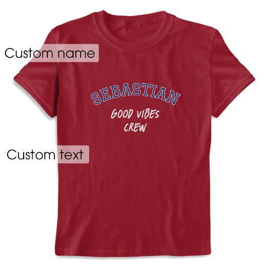 名前をカスタムするグッドビーブスクルー海軍マルーングラフィック Tシャツ