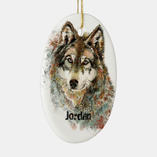 名前をカスタムするグパーソナライズされたレーウルフ セラミックオーナメント (右)