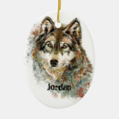 名前をカスタムするグパーソナライズされたレーウルフ セラミックオーナメント (正面)
