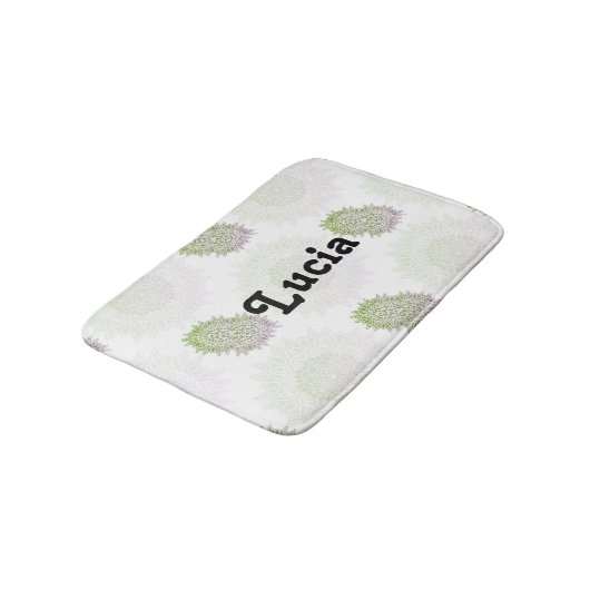 名前をカスタムするグラデーションマンダラオンホワイト バスマット (アングル)