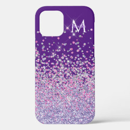名前をカスタムするグリッターピンクパープルスパークルチック iPhone 12ケース