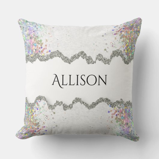 名前をカスタムするグリッター枕パーソナライズされた枕 クッション (正面)