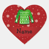 名前をカスタムするグリーンの醜いクリスマスセーター ハートシール (正面)