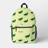 名前をカスタムするグリーンアリゲーターオンイエロー プリントバックパック (正面)