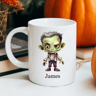 名前をカスタムするグリーンゾンビハロウィーン コーヒーマグカップ