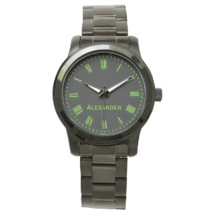 名前をカスタムするグリーンブラッククラシックロエレガントーマン 腕時計