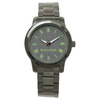 名前をカスタムするグリーンブラッククラシックロエレガントーマン 腕時計