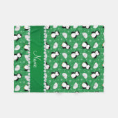 名前をカスタムするグリーンペンギンigloosの雪片 フリースブランケット (正面(横))