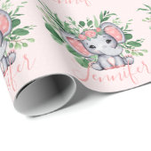 名前をカスタムするグリーンリーエレファントベビーガールピンク ラッピングペーパー (ロールコーナー)