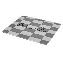 名前をカスタムするグレーのチェックブロックパターン カッティングボード
