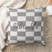 名前をカスタムするグレーのチェックブロックパターン クッション (ブランケット)