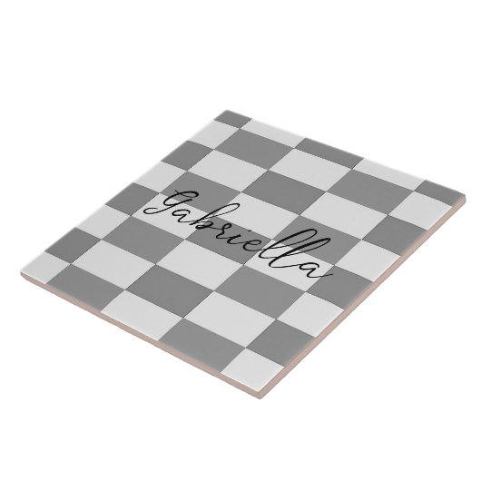 名前をカスタムするグレーのチェックブロックパターン タイル (側面)