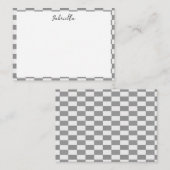 名前をカスタムするグレーのチェックブロックパターン ノートカード (正面/裏面)