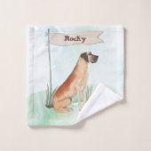 名前をカスタムするグレートダネペットドッグ バスタオルセット (ウォッシュタオル)