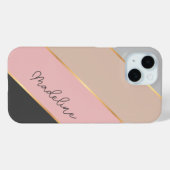 名前をカスタムするグレーパステルコーラル赤面ピンクストライプ Case-Mate iPhoneケース (裏面 (横))