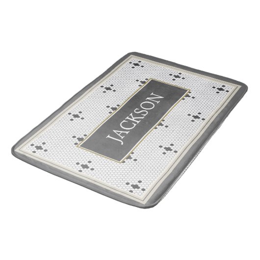 名前をカスタムするグレー4尖頭星フェイク六角タイル バスマット (アングル)