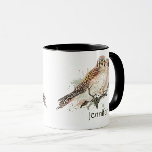 名前をカスタムするケストレル鳥自然アート マグカップ (正面右)