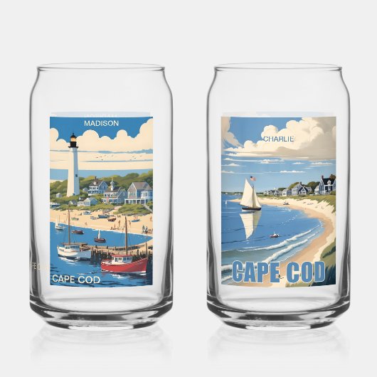 名前をカスタムするケープコッドマサチューセッツ ガラス缶 (正面)