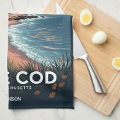 名前をカスタムするケープコッドマサチューセッツ キッチンタオル (四つ折り)