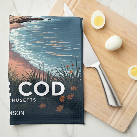 名前をカスタムするケープコッドマサチューセッツ キッチンタオル (四つ折り)